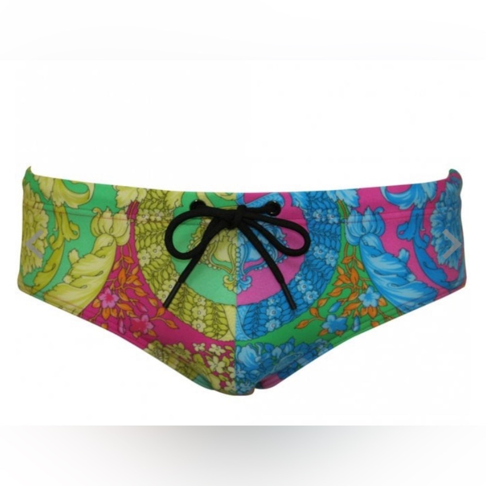 Versace Luxe Multicolour Baroque Floral Print Men's Swim Briefs Size 5 US Medium